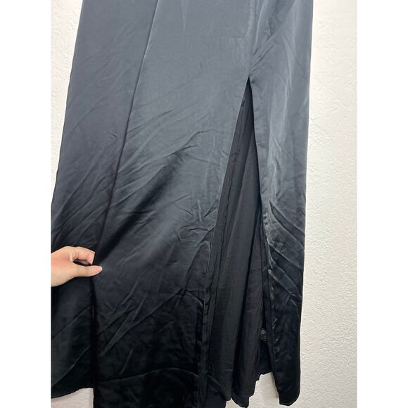 Free People Dance Till Dawn Black Satin High Slit Plunge Halter Maxi Dress M NWT - Picture 6 of 12